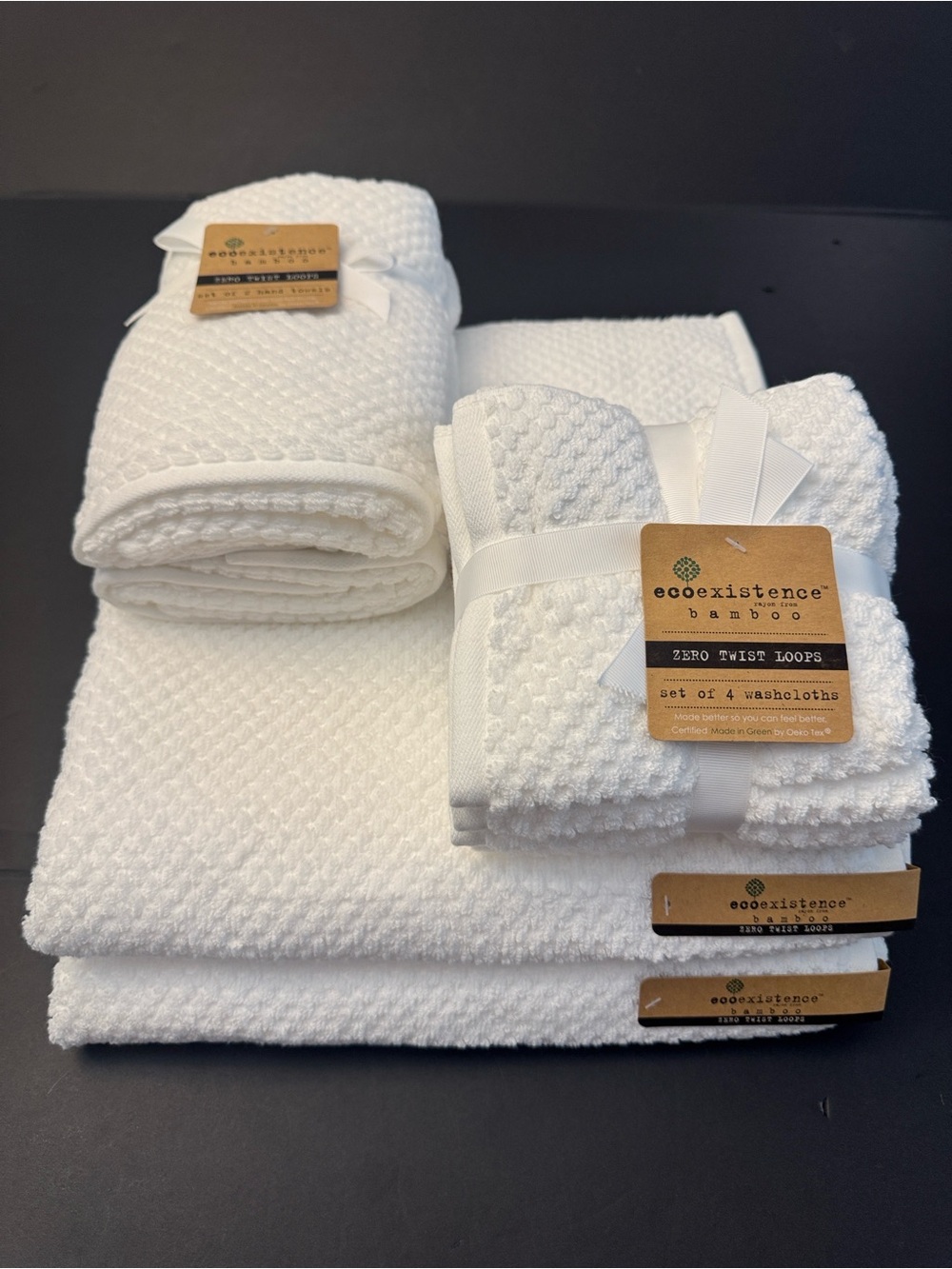 8pc Ecoexistence Bamboo Zero Twist Loops Bath Towel Set - White